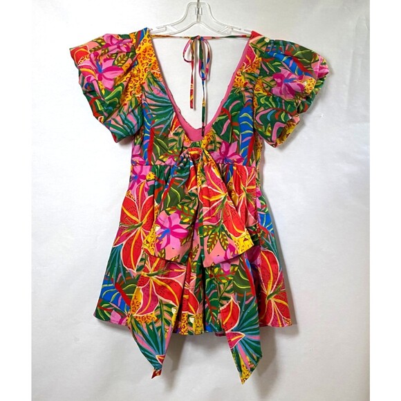 Shein VCay Riccolta Carta Pap 21 Floral Tropical Mini Dress Size M/6 Multi NWT - Picture 3 of 16